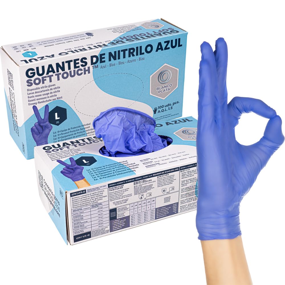 Guante de nitrilo azul Soft Touch Caja Talla Grande 10 cajas de 100 unidades