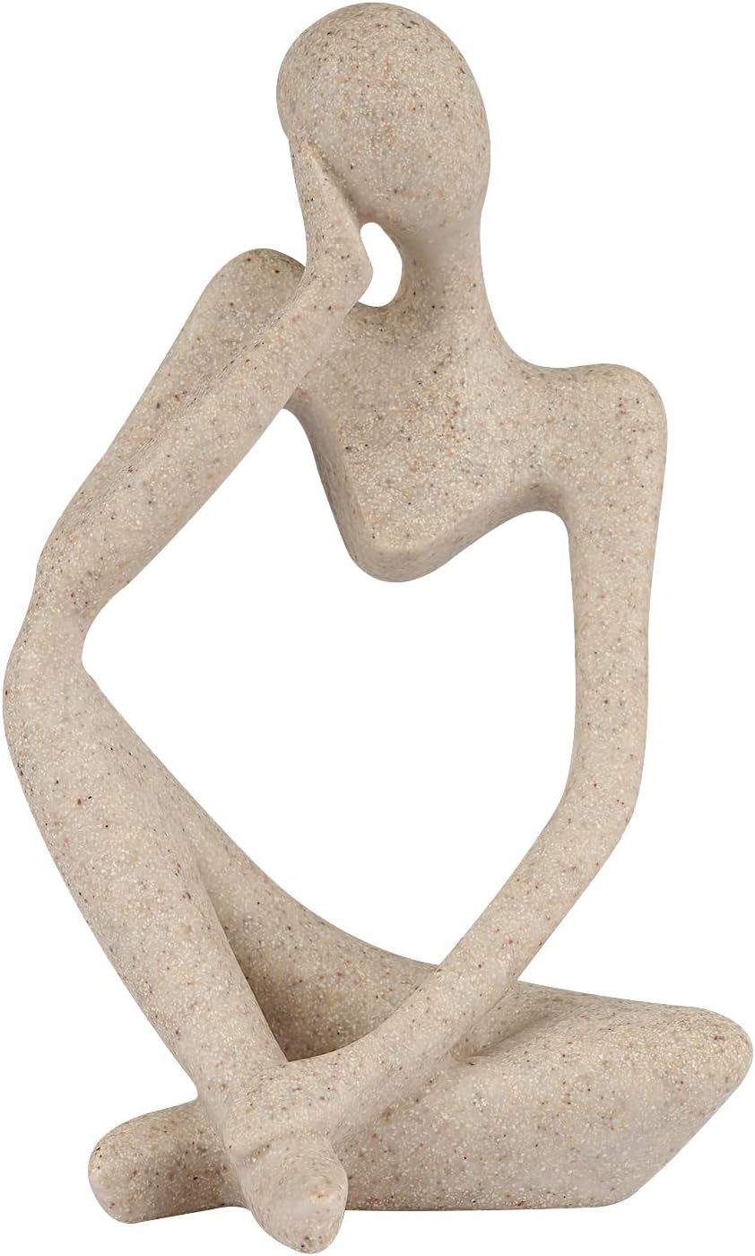 Sandstone Resin Thinker Style Abstract Sculpture Statue Collectible Figurines Home Office Bookshelf Desktop Decor (Small-Left)