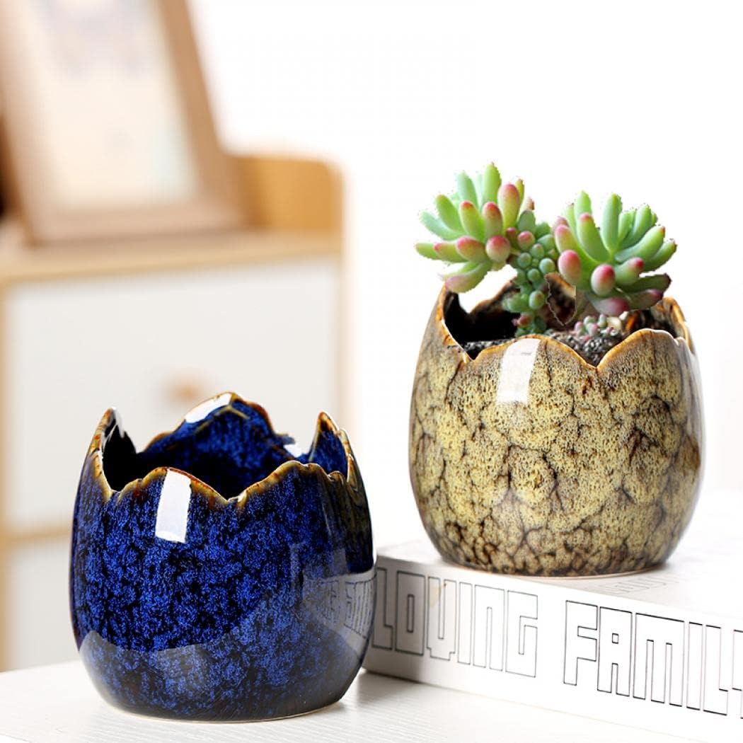 YYW Succulent Pots, 4 Pack Ceramic Planters for Indoor Plants in, Dragon Egg Broken Shell Design Flower Pots with Drainage Hole, Stylish Plant Pots,Home Office Decor (Four Piece)