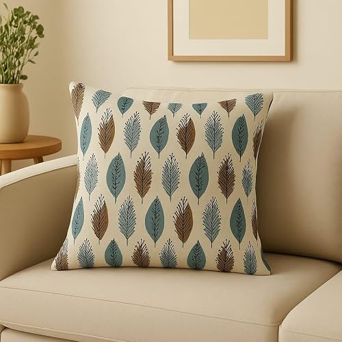 AMAZE ATTIRES Velvet Cushion Cover 16x16 Inch – Set of 6 Decorative Throw Pillow Covers for Sofa, Couch or Bed – Designer Printed Square Cushion Covers – Home Decor (Leaf)