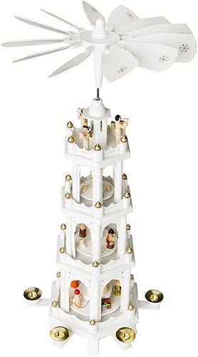 Pirámide de decoración navideña de 24 pulgadas, juego de pesebre, carrusel de 4 niveles con 6 portavelas y figuras pintadas a mano diseñadas en