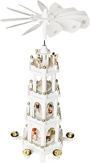 BRUBAKER Christmas Decoration Pyramid 24 Inches Nativity Play - 4 Tier Carousel with 6 Candle Holder and Handpainted Figures Designed in Germany