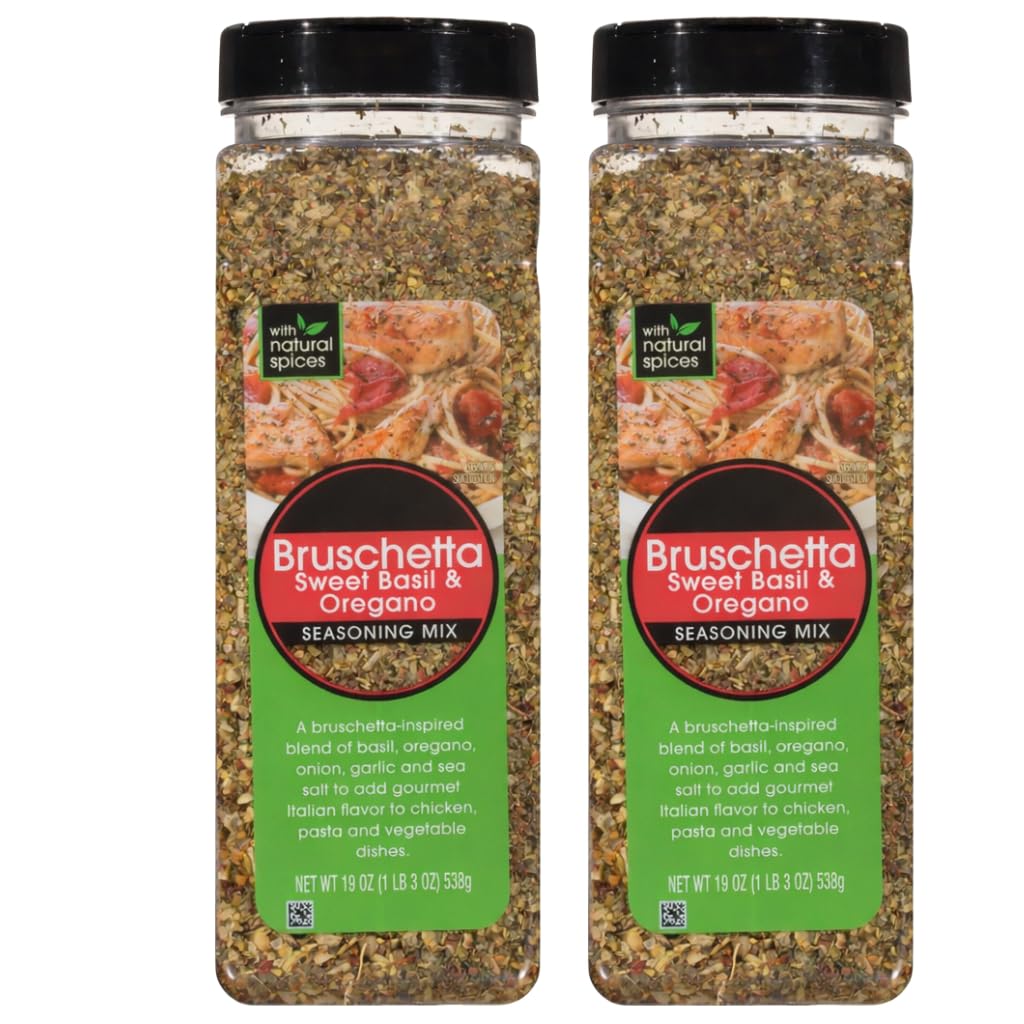 Bruschetta Seasoning Mix with Sweet Basil & Oregano, Italian Blend with Garlic, Onion and Sea Salt, 19 oz (2 Pack)
