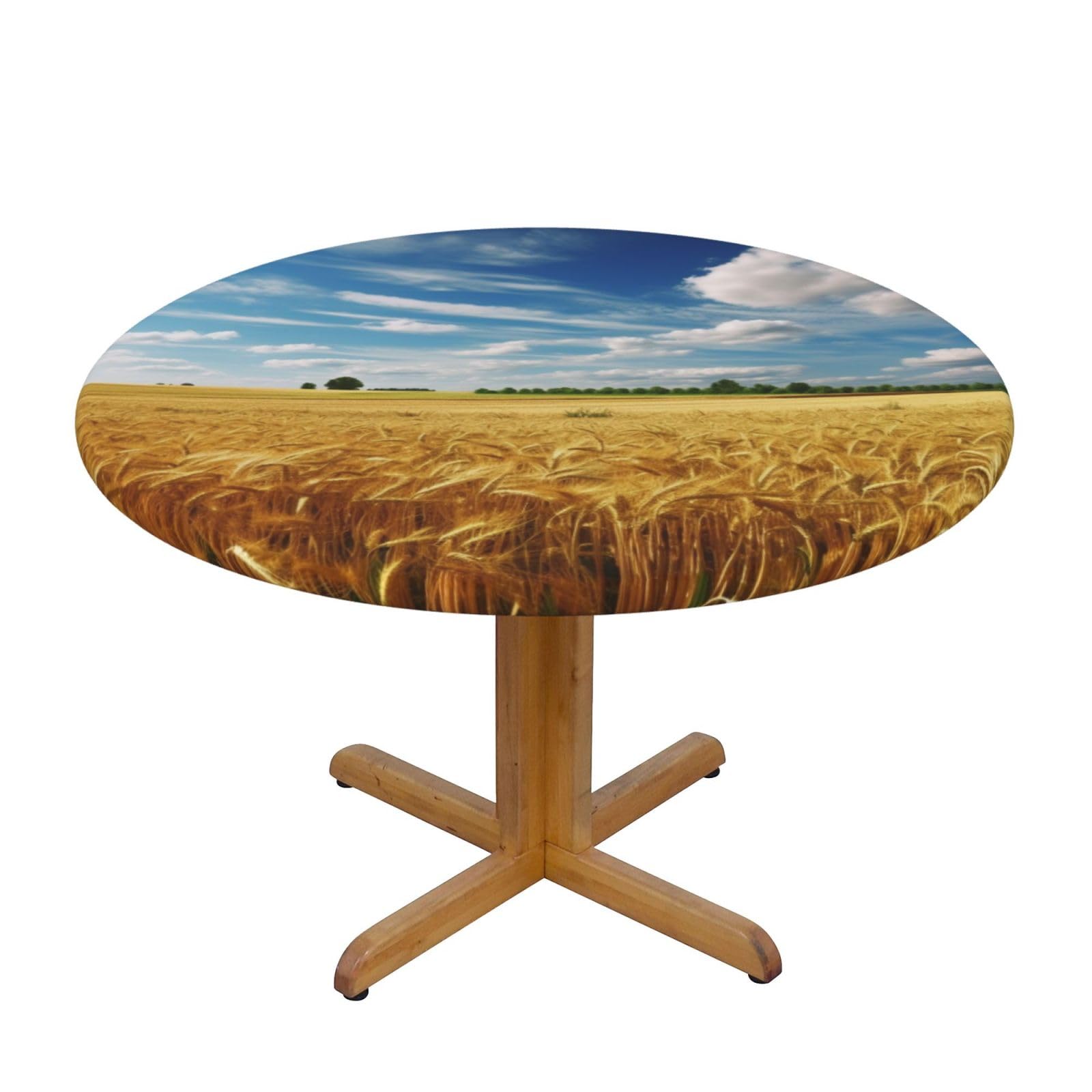 Nappe ronde élastique anti-vent et anti-tache motif blé pour table ronde