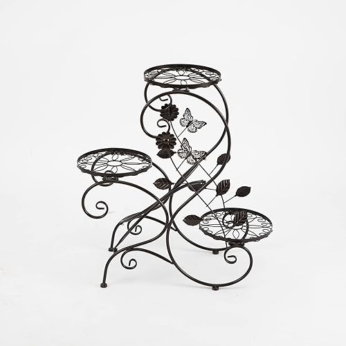 Miniatura 6 de HLC Soporte de metal para plantas de 3 niveles a prueba de óxido, soporte decorativo para macetas de interior, estante de exhibición de flores,
