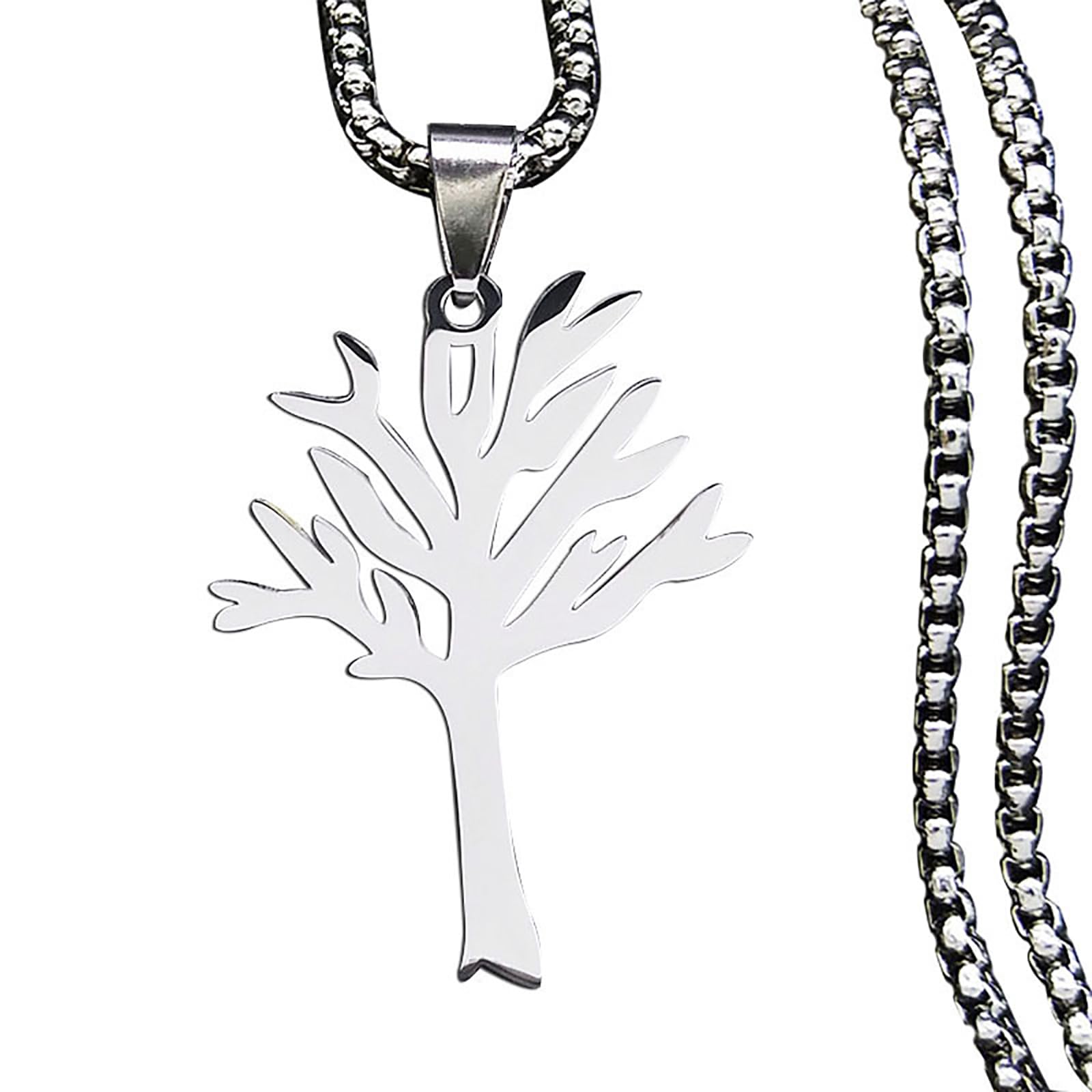 DIOWUS Tree Stainless Steel Necklace for Women Man,Tree of Life Leafless Tree Tattoo Hiphop Punk Rock Family Tree Pendant Necklace Jewellery Gifts