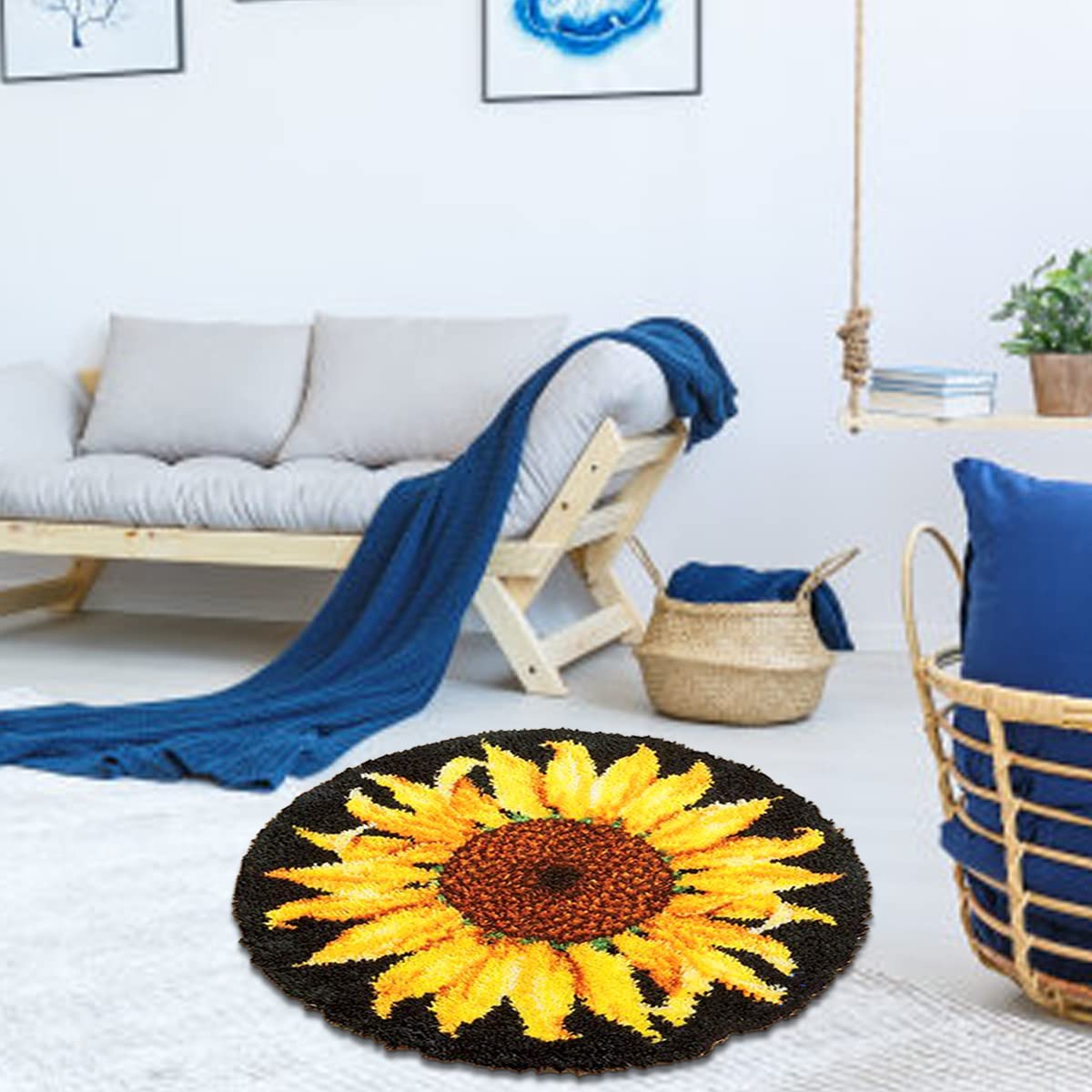 Mocoli Set tappeti da annodare, fai da te, punto croce, set con attrezzi (girasole, 50 cm)
