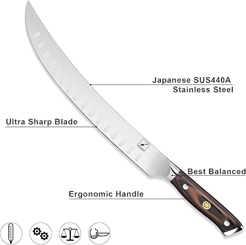 Miniatura 2 de Cuchillo de carnicero cuchillo de tallado imarku de 10 pulgadas cuchillo de carne de cimitar afilado acero inoxidable japonés mango de madera de