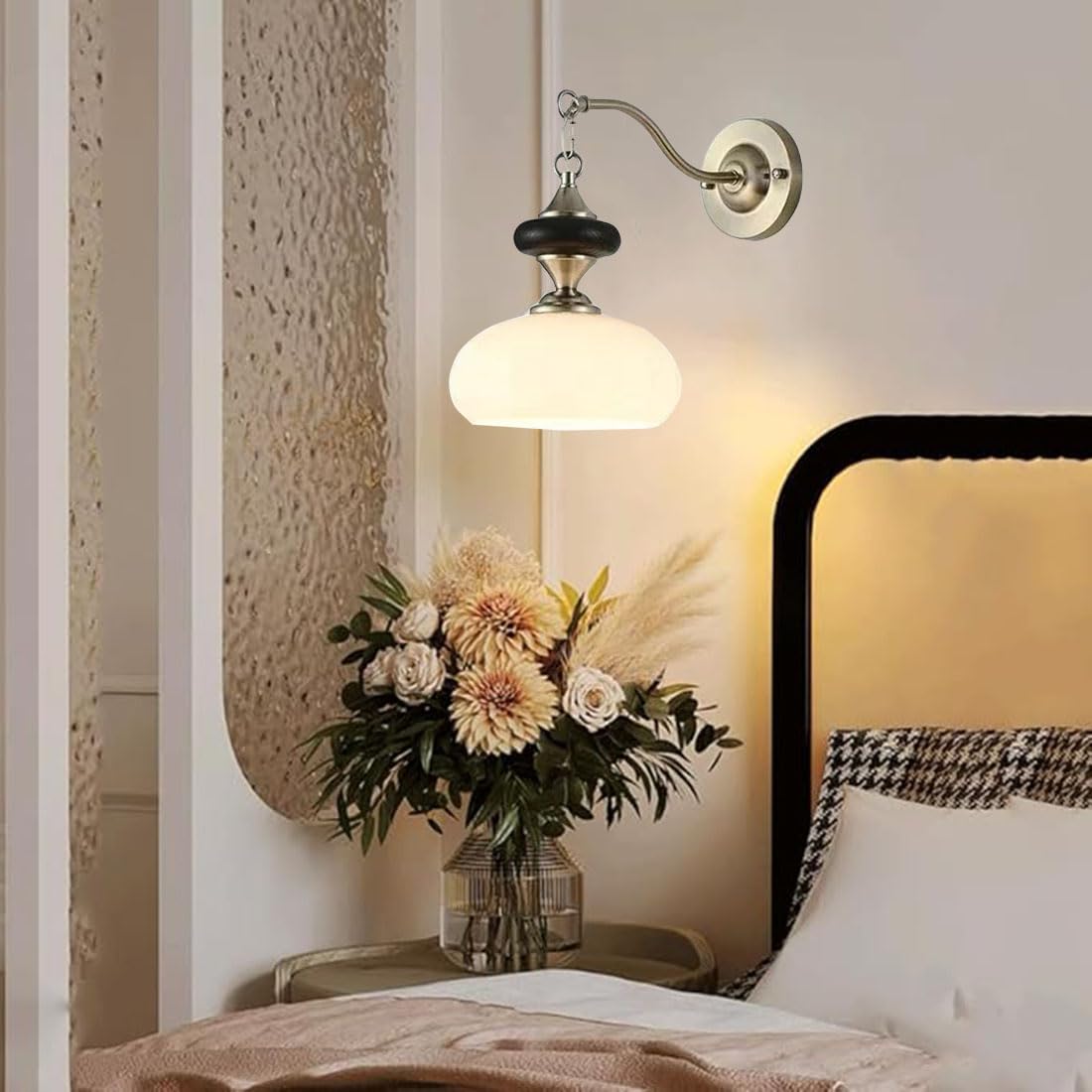 Applique moderna da parete con paralume in vetro a forma di fiore, stile industriale, attacco E27, lampada da comodino retrò, ideale per camera da letto, soggiorno, scale, corridoio, ristorante, loft