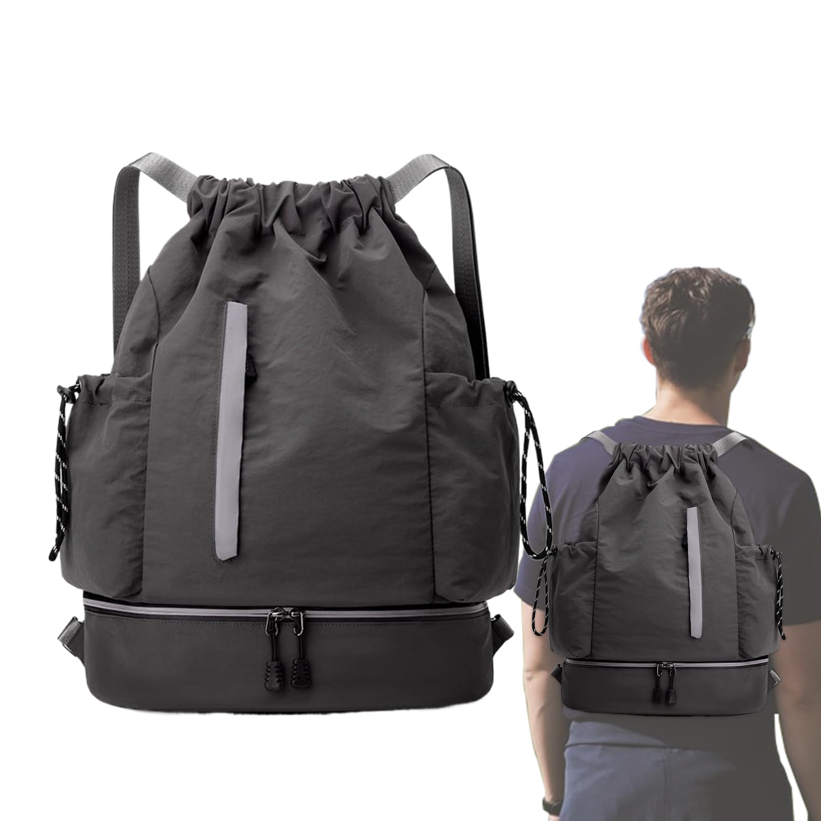 Rucksack mit Kordelzug, große Kapazität, Reiserucksäcke, wasserdichter Rucksack mit stabiler Kordel, ideal für Fitnessstudio, Fitness, Wandern, Basketball, Fußball, Picknick, Alltag, 46 x 34