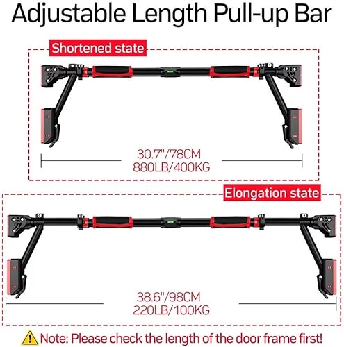 Miniatura 6 de Barra de dominadas Iwondgym de soporte bidireccional para puerta con doble bloqueo de seguridad y sin tornillos, barra de entrenamiento de fuerza