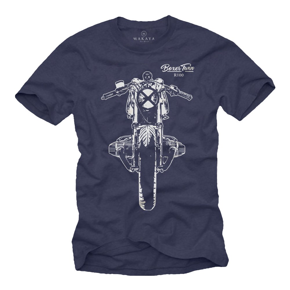 Makaya Men's Blue Motorbike Gifts For - Vintage Cafe Racer Bike - Custom Motorcycle T-Shirt L