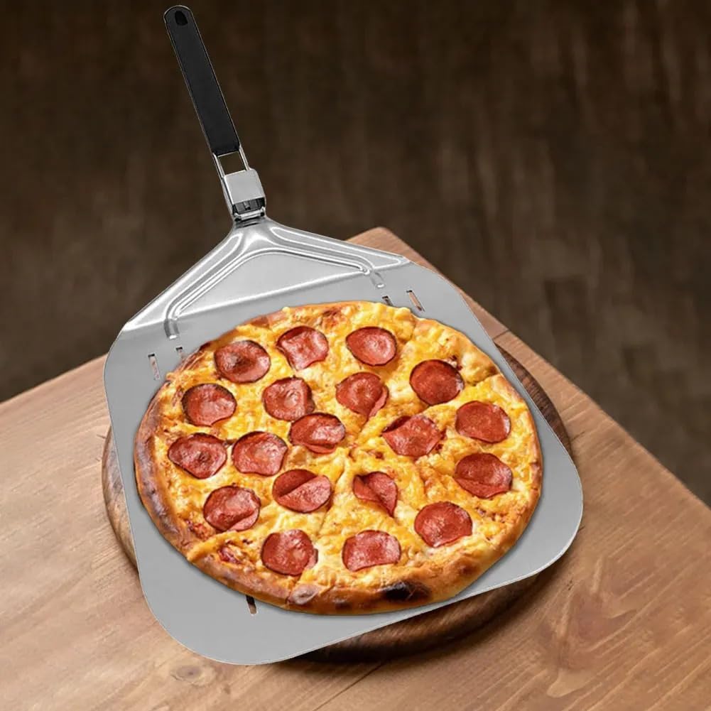 Pala Pizza Pala for pizza rectangular de acero inoxidable con mango plegable y perforada, antiadherente(Perforated)