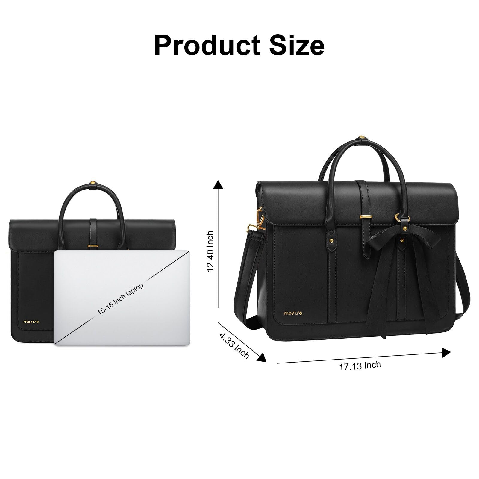 MOSISO Sacoche Ordinateur Portable femmes,15-15,6 Pouces Sac à Bandoulière Cuir PU Convertible en Sac à Dos, 16 Pouces Sac Messager,Sac à Main Sac d'ordinateur avec Noeud Papillon,Noir