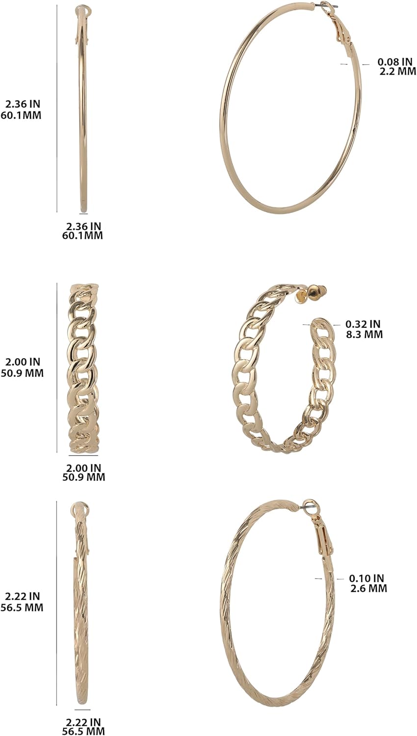 Jessica Simpson Hoop Earrings for Women 3 Pairs, Fashion Valentines Earrings Pack, Ladies Gifts