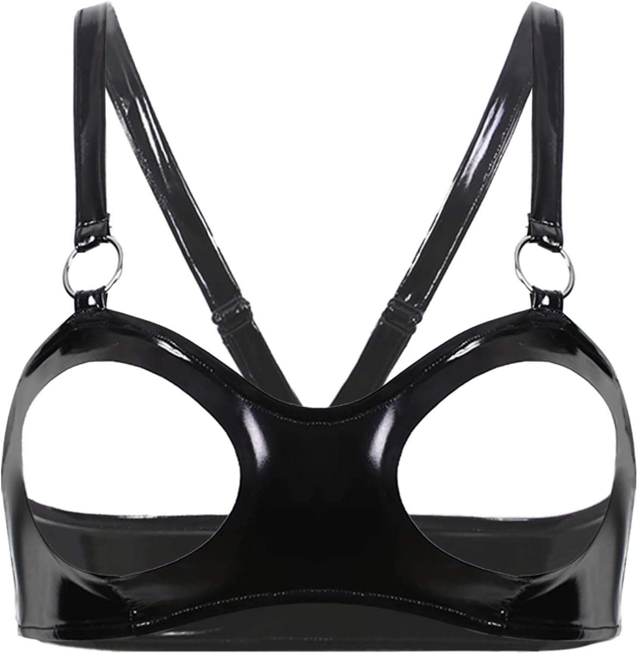 Alvivi Women's Wetlook Patent Leather Cupless Cage Bras O Ring Hollow Out Crop Top Lingerie