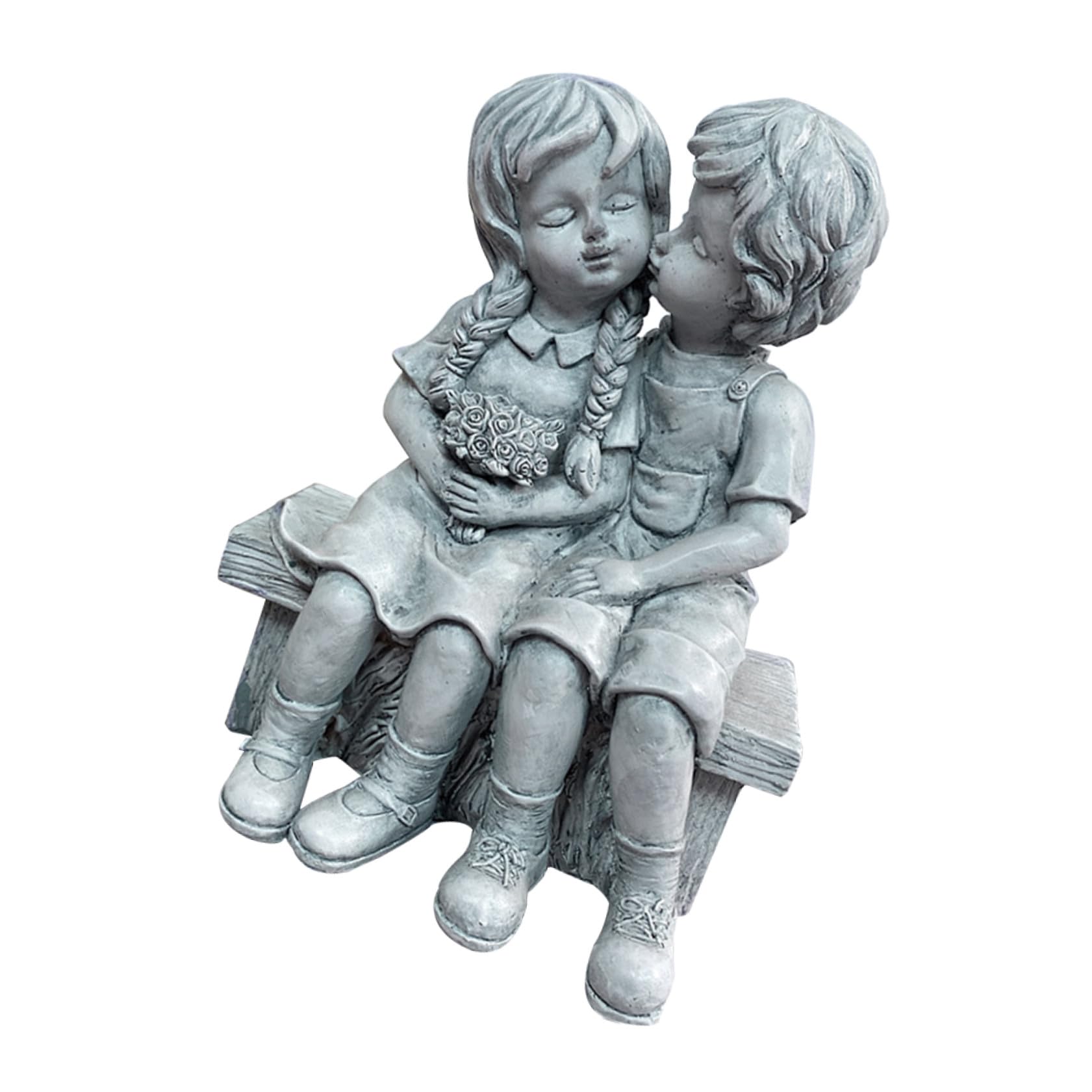 Figurine Patio Jardin Résistant en Résine Garçon et Fille S'embrassant