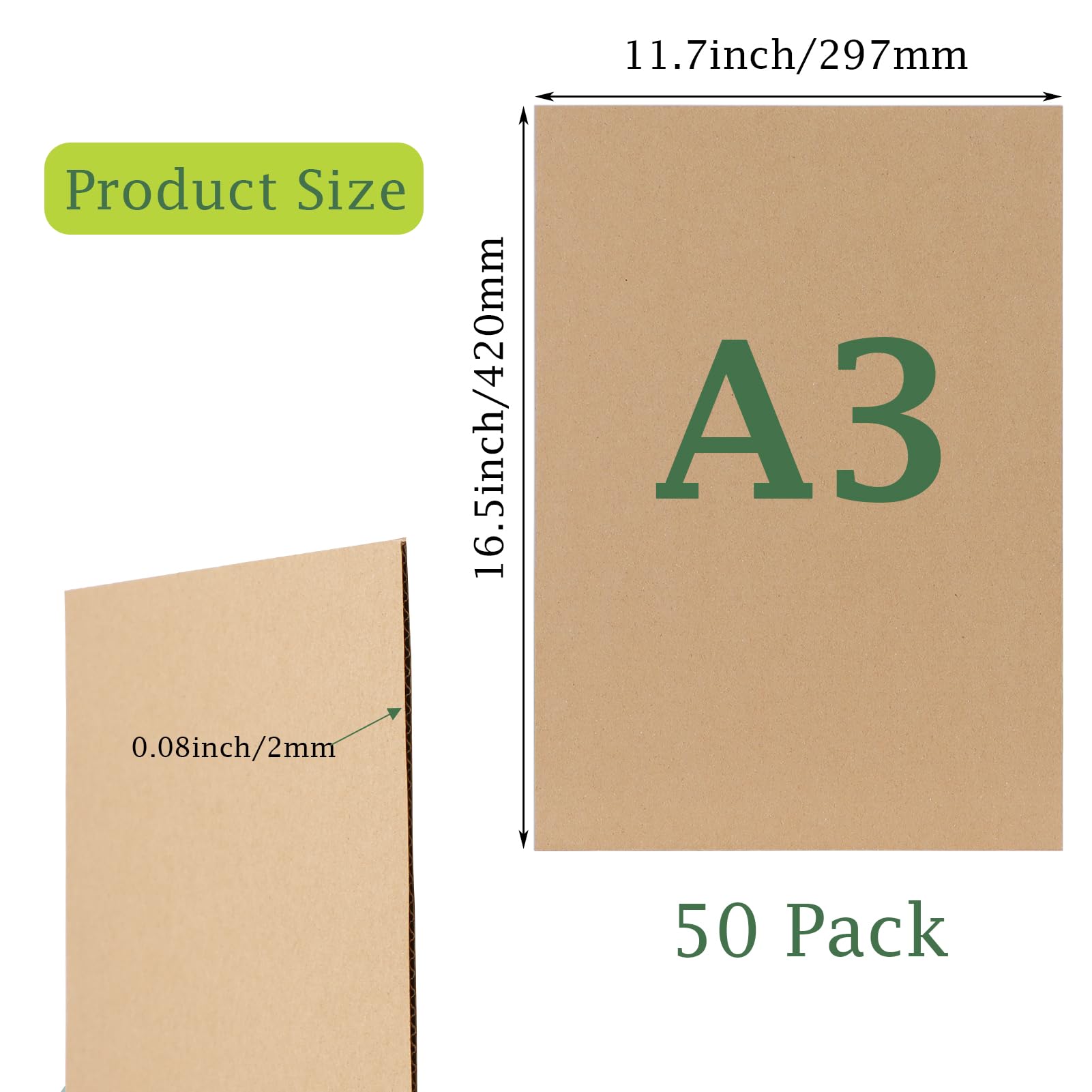 RLAVBL 50er Packung A3 Wellpappe in Braun - Vielseitig für DIY und Verpackung, hochwertig und langlebig, ideal für kreative Projekte und Verpackungsbedürfnisse