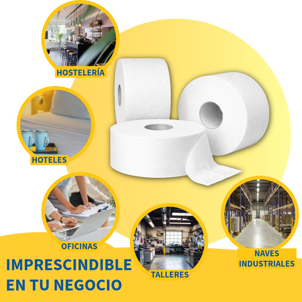 Papel Higiénico Industrial Doble Capa | Pack de 36 Uds. 100m/Rollo Papel higienico desechable y biodegadable.