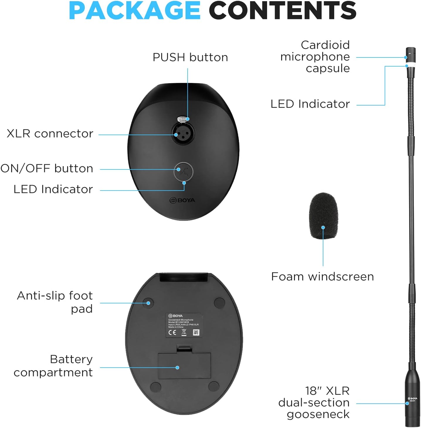 BOYA 18" Gooseneck Condenser Microphone with Desktop Base, LED Indicator - Podium Microphone for Conference Meeting Video Live Streaming Lecture Speech Podcast (XLR Interface BY-GM18CB) - Image 7