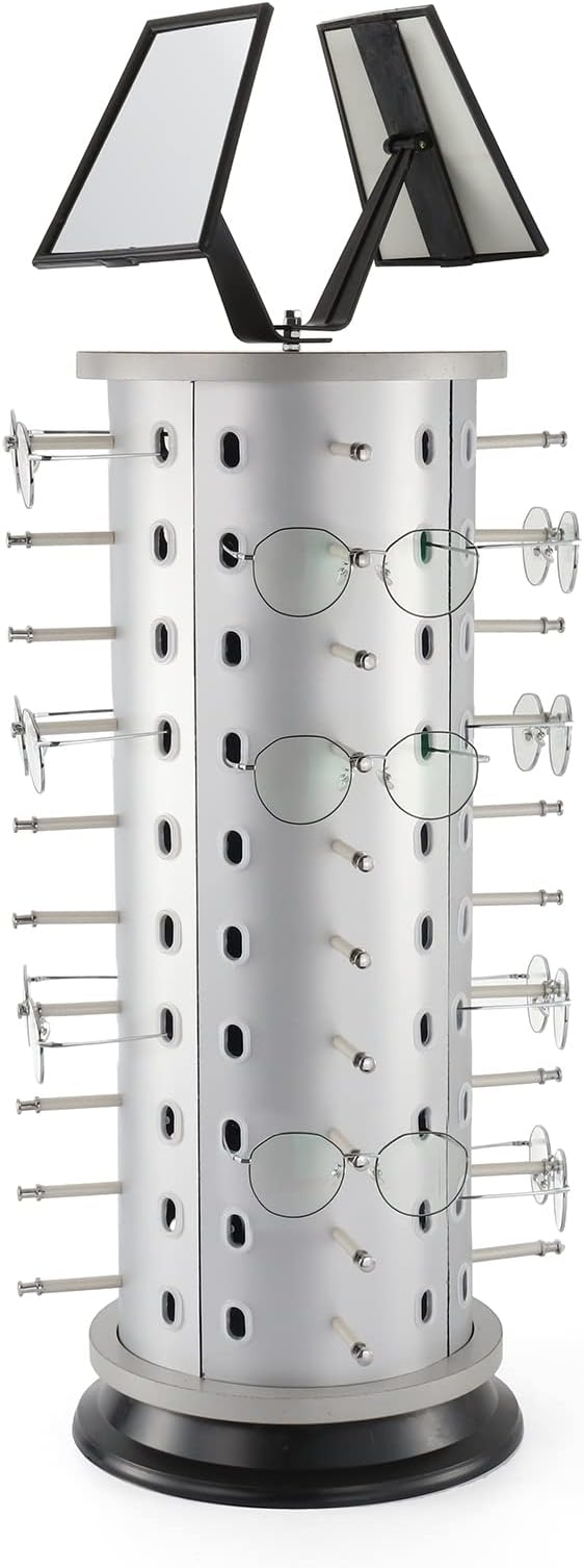 BEAMNOVA Glasses Display Stand Sunglasses Rack Holder Commercial Rotating Display Stand with Mirror for 40 Glasses