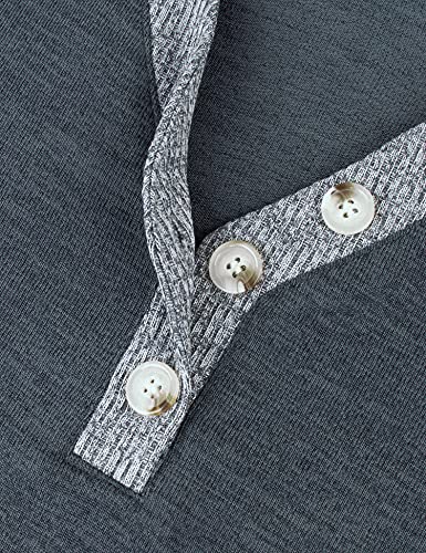 Messic Tunics For Women To Wear With Leggings, 3/4 Sleeve Work Blouses For Women Office Color Block Loose Fitting Dressy Tops Flattering V Neck Polyester Button Up Shirts Casual Clothes Grey,M #TOP5