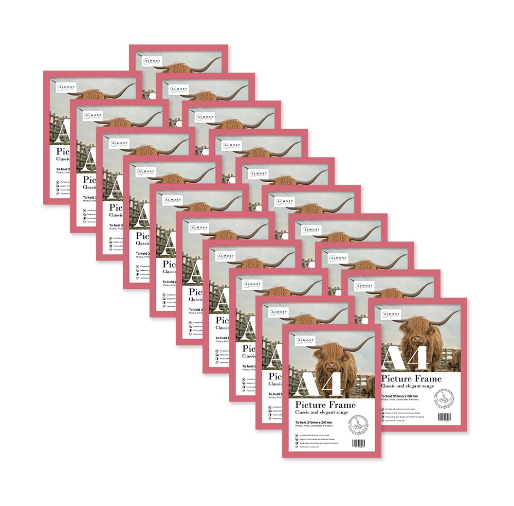 Almost Frameless A4 Pink Picture Frame Set of 20, Display A4 Picture Gallery Wall, Poster, Photo, Artwork, or Print, Pink