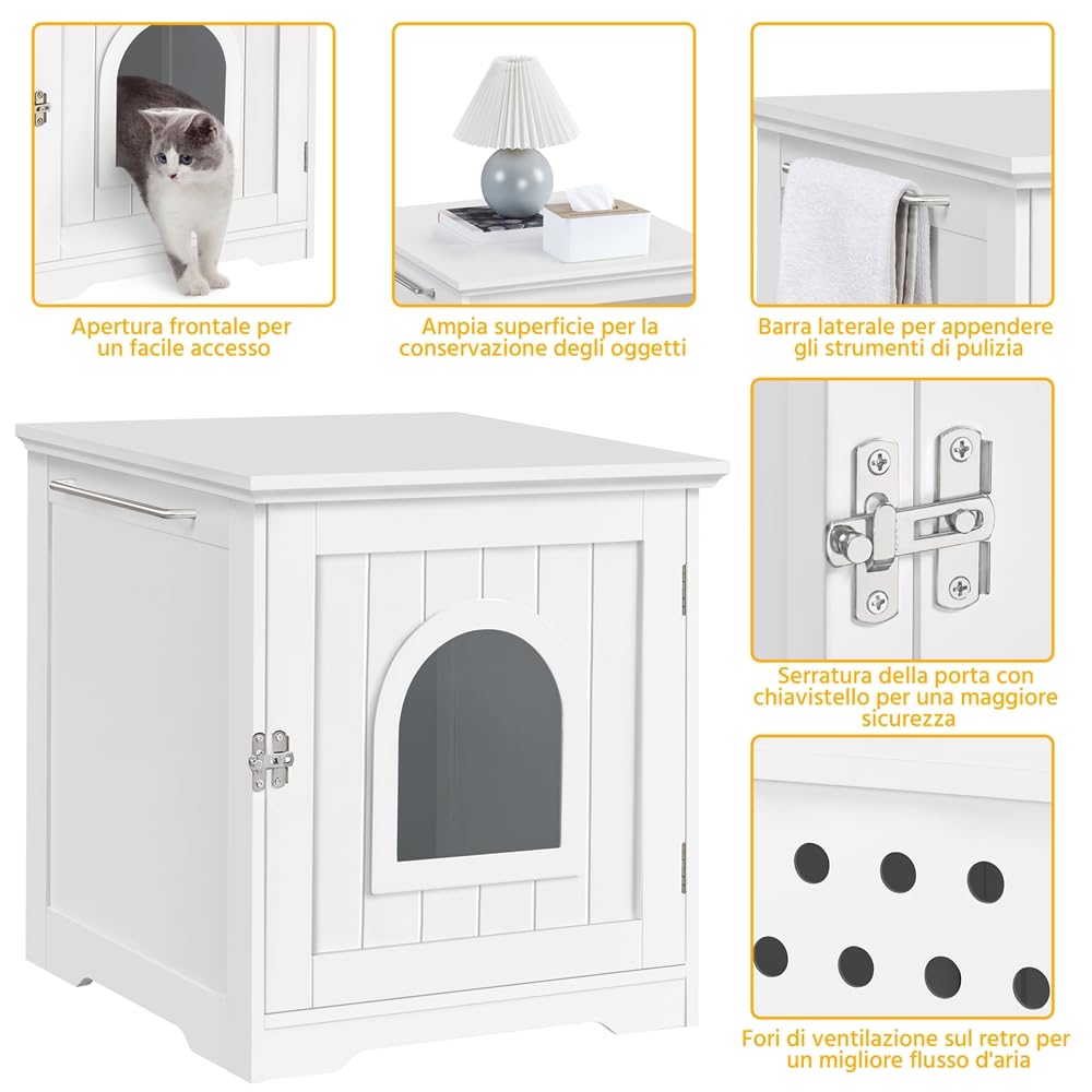 Yaheetech Casetta per Gatti Cuccia per Animali Domestici in Legno da Giardino Cuccia per Gatto Mobile Lettiera Multiuso Armadietto Nido per Gatti Cani 48,5 x 51 x 51,5 cm