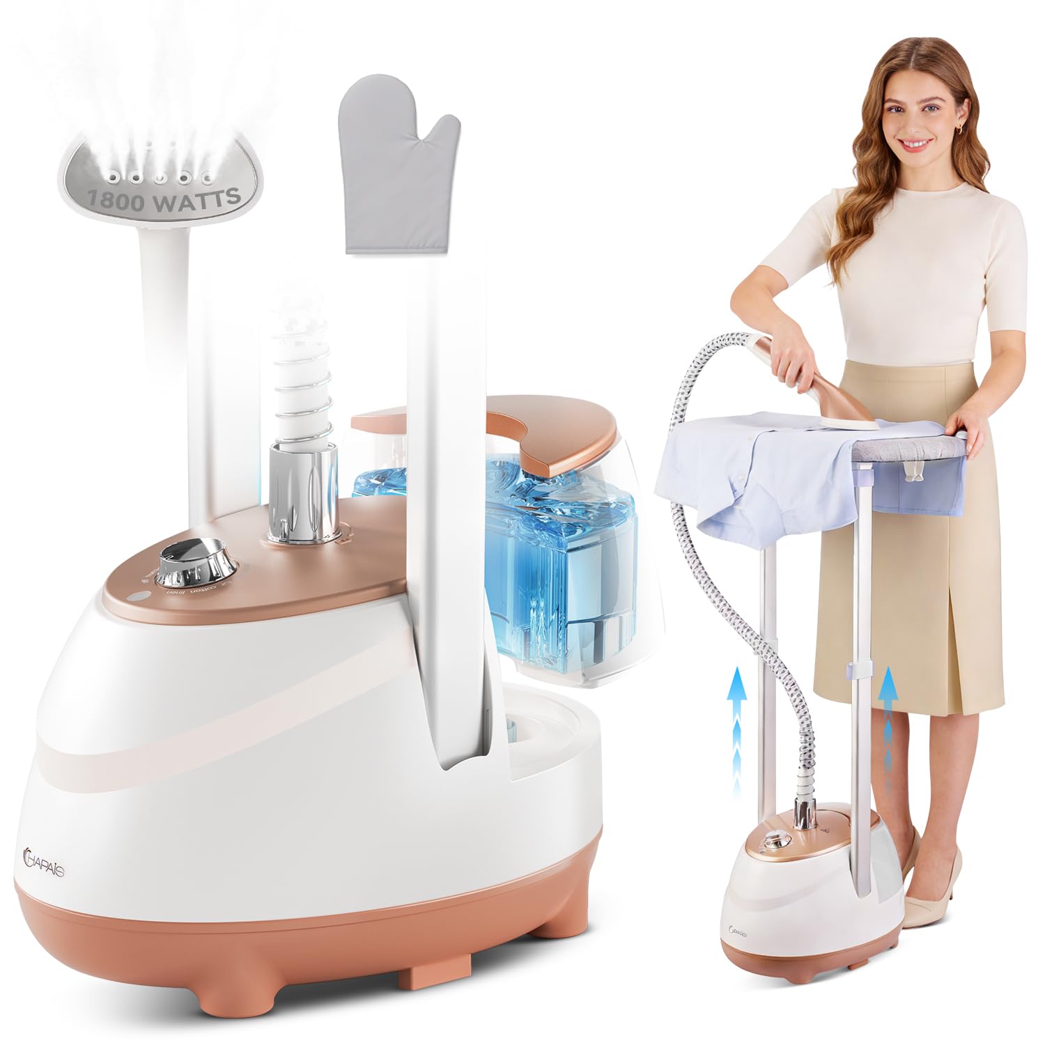 Photo 1 of HAPAIS Steamer for Clothes,1800W Standing Garment Steamer with 30s Fast Heat,2L Tank for 1 Hour,Professional Clothes Steamers for 10 Fabric Modes,2-in-1 Flat & Hanging Ironing