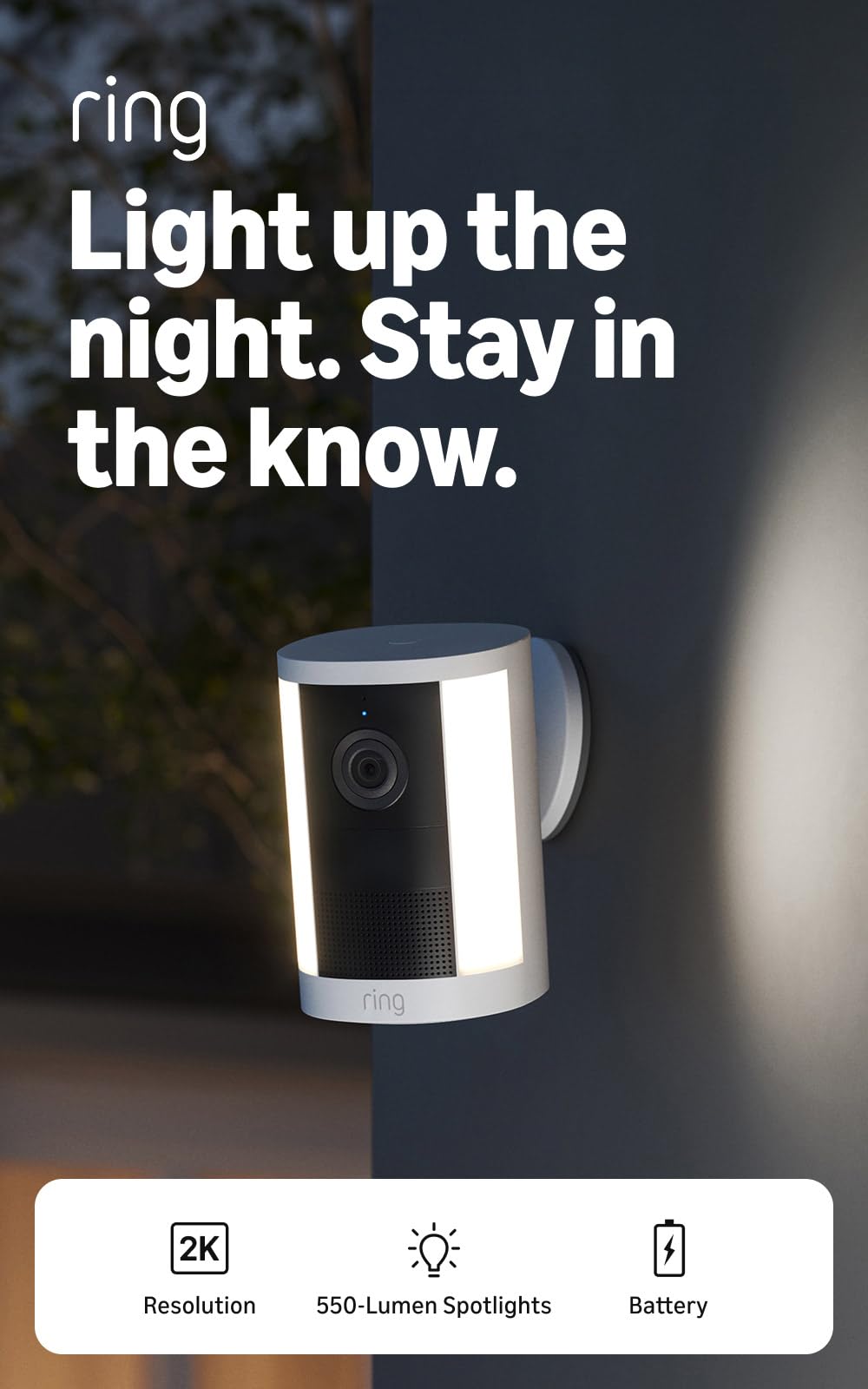 Ring Spotlight Cam 2K (newest model), Battery, Home or business security, Wide-Angle Retinal 2K Video, 6x Enhanced Zoom, Moti