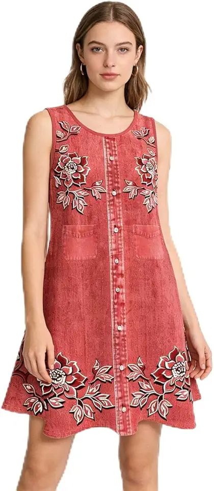 Vestido de praia para mulheres, vestido de verão casual com decote em V e alças finas, vestido leve sem mangas para férias, à beira da piscina e roupas casuais (vermelho-G)