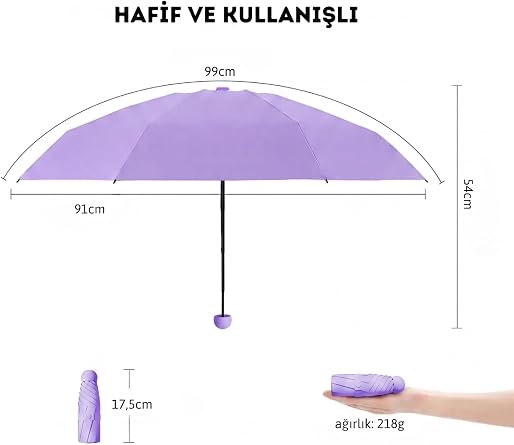adornist 3’ü 1 Arada Premium Kapsül Şemsiye: Sert Koruyucu Kapsül + Islaklık Önleyici Plastik Kılıf Dahil | UPF 50+ UV Korumalı, Rüzgara Dayanıklı, Mini Şemsiye