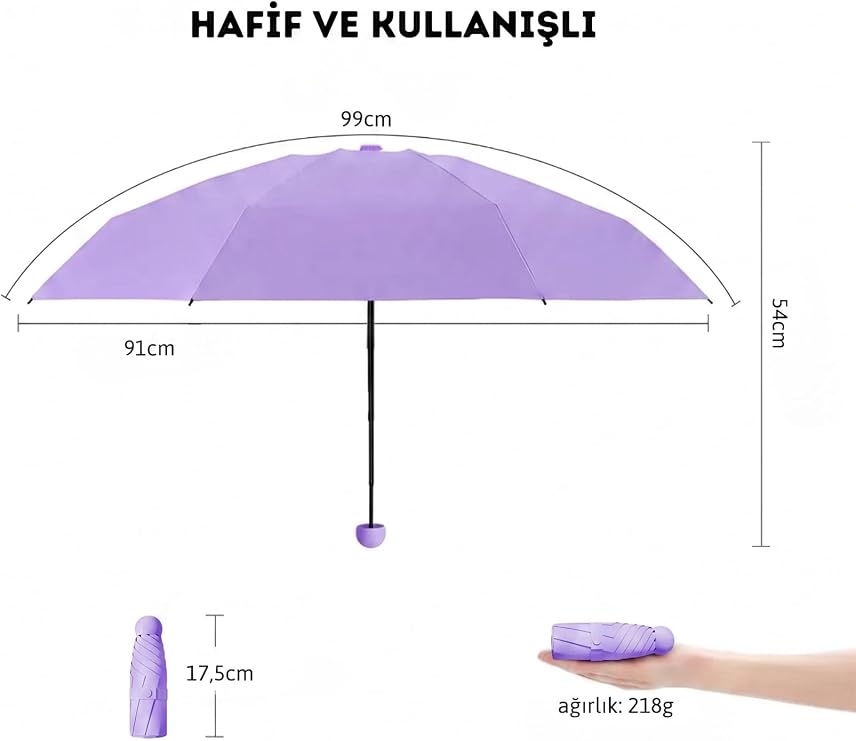 adornist 3’ü 1 Arada Premium Kapsül Şemsiye: Sert Koruyucu Kapsül + Islaklık Önleyici Plastik Kılıf Dahil | UPF 50+ UV Korumalı, Rüzgara Dayanıklı, Mini Şemsiye