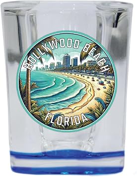 Hollywood Beach Florida Souvenir Destination 2 Ounce Shot Glass Square Blue Base Single