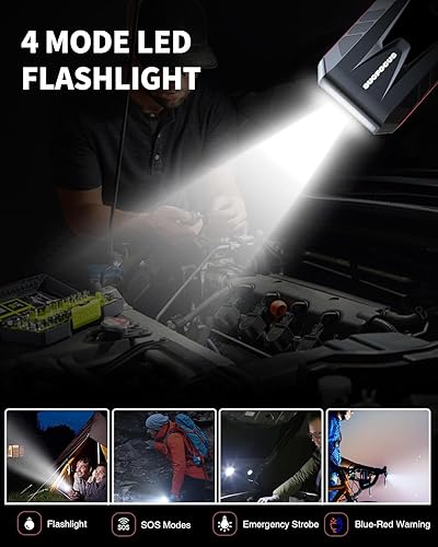 Miniatura 4 de Arrancador de batería de automóvil, SUCFOCUS Jumper Starter portátil 3000A (para motor de gas de 9.0L o 8.0L Diesel), paquete de energía LED de 12