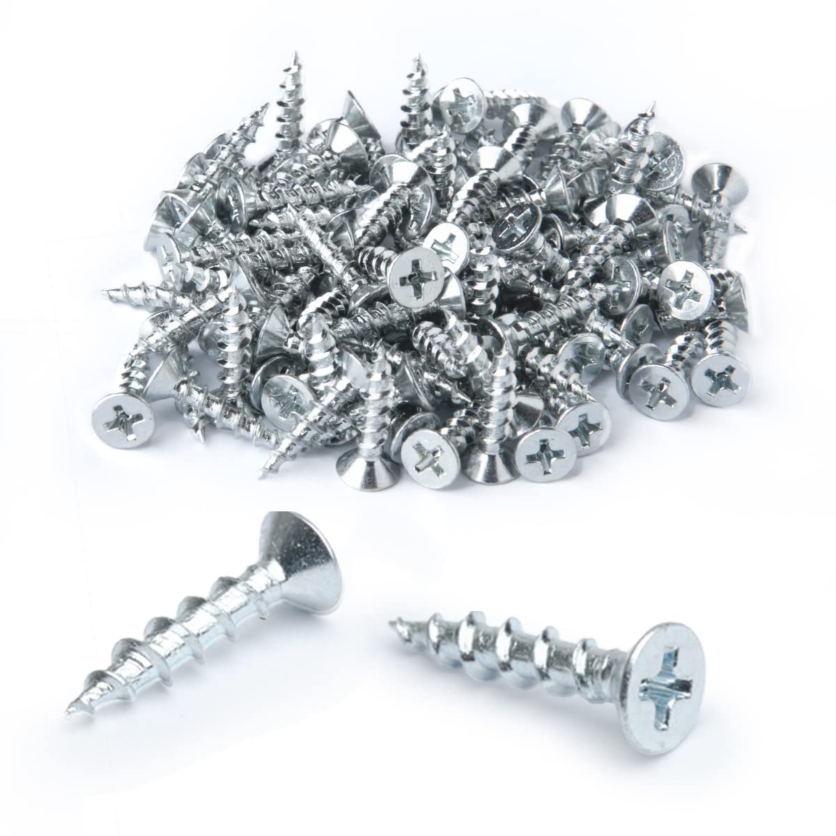 POWERTEC #8 x 3/4" Zinc-Plated Flat Head Phillips Wood Screws, 100 Pack Deep Thread for Woodworking, Crafts & Drywall (QWS1005)