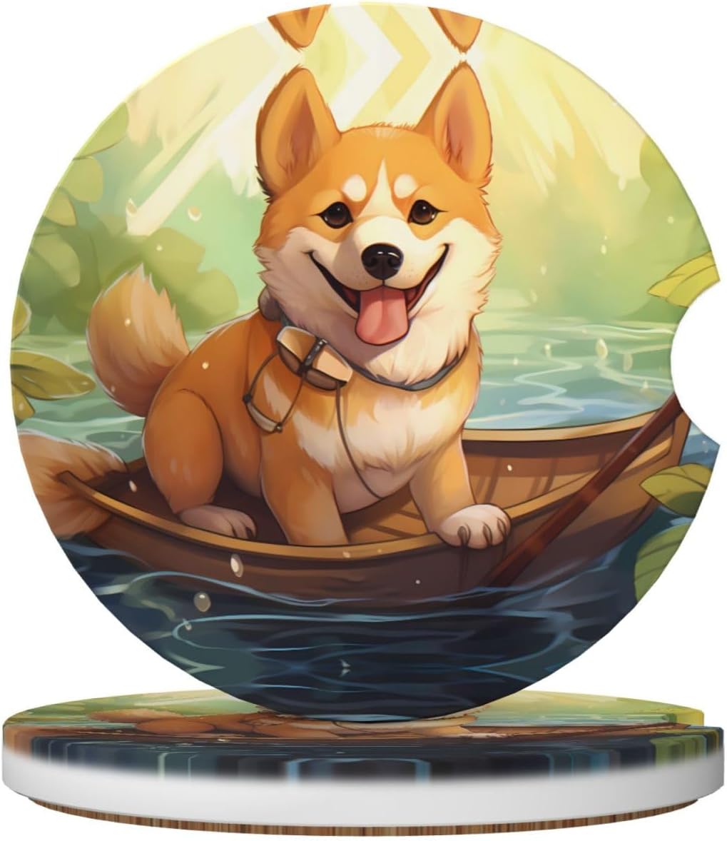 Ceramic car coasters (2-pack) VVXBHGR Funny Shiba Inu Prints absorb moisture are non-slip and easy to clean for cars trucks and vans.