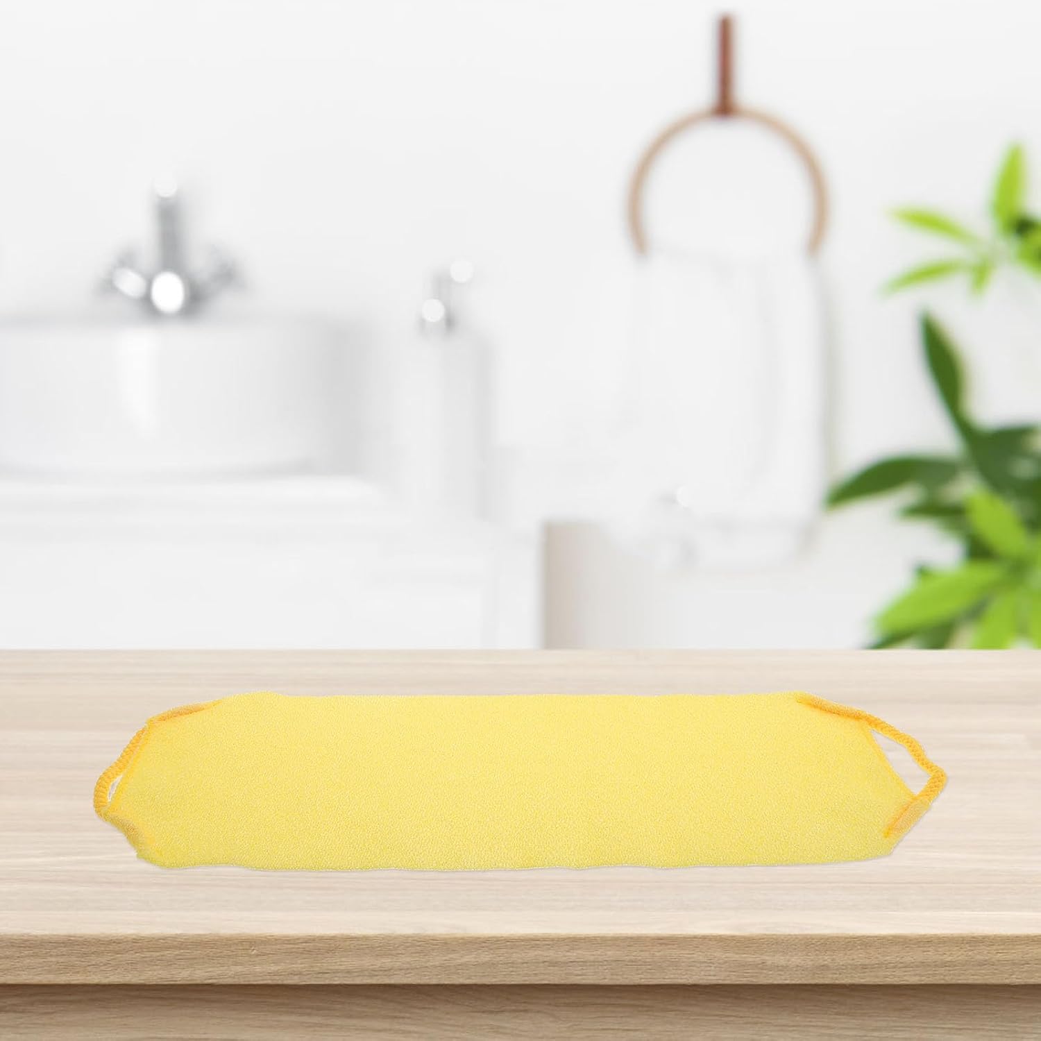 COLLBATH 3pcs Yellow Nylon Polyester Blend Bathing Back Scrubber Washcloth | Dual-layer Build, Handles on Both Ends, for Shoulders and Body, Exfoliation, Deep Cleaning, Easy to Clean and Dry