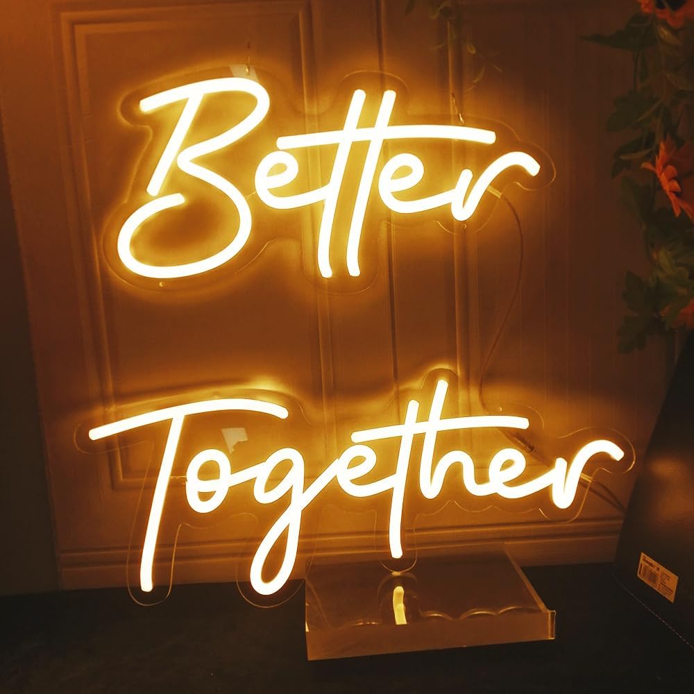 3FT Better Together LED Neon Sign,Dimmable Light Sign for Marriage Anniversary Celebration Engagement Banquet Wedding Wall Decoration (White, 20" Better Together)