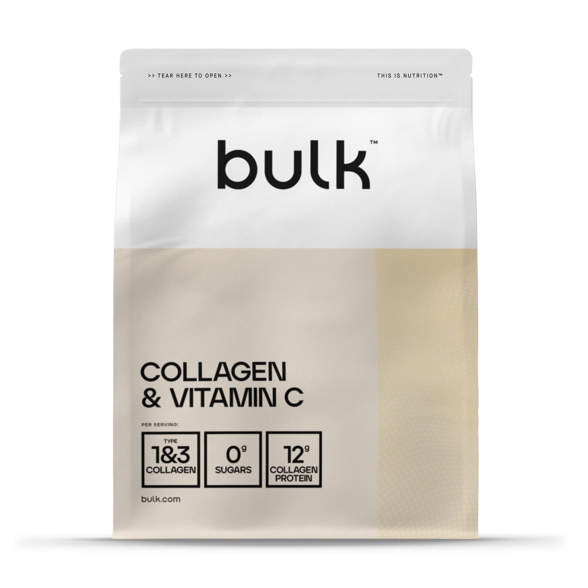 Bulk Collagen and Vitamin C Powder, 12,000 mg Per Serving, Hydrolysed Collagen Peptides, Type 1 & Type 3, Orange, 2 kg, 132 Servings, Packaging May Vary