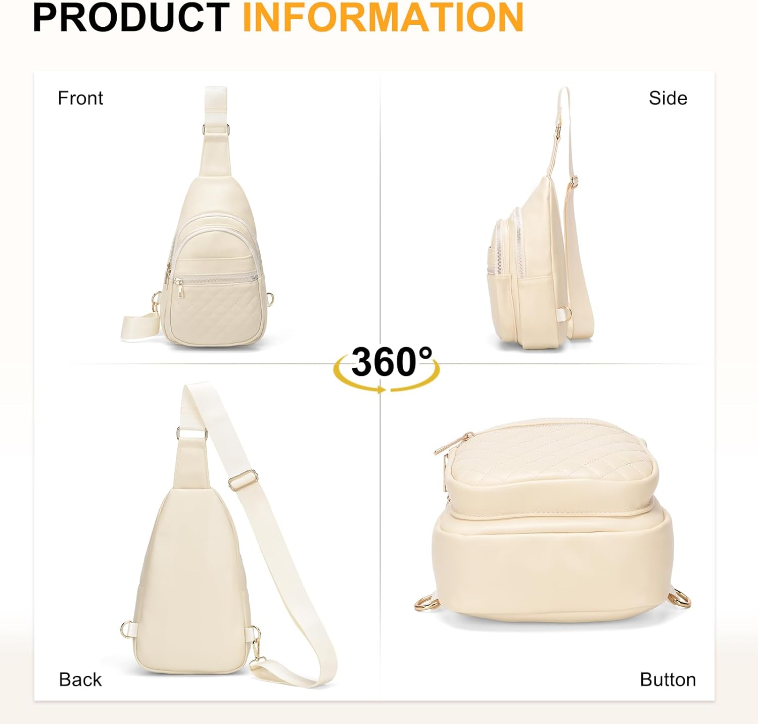 Mini Sling Bag, PU Leather Convertible Cross Body Bags, Lightweight One Strap Casual Pack for Women Men Hiking Cycling Sports(White) - Image 8