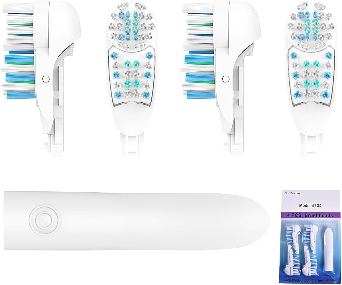 4X Spin Sensitive Toothbrush Dual Clean Replacements Attachments Brush Heads Refill Accessories Compatible with Oral B 4732 3733 4734 with Rotating Power Toothbrush Heads & Crisscross Bristles