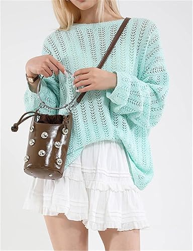 Miniatura 9 de Bolso de mano con asa superior para mujer, bolso Y2K, moderno remache, bolso cruzado estilo cubo, bolso retro para fiestas, compras, casual