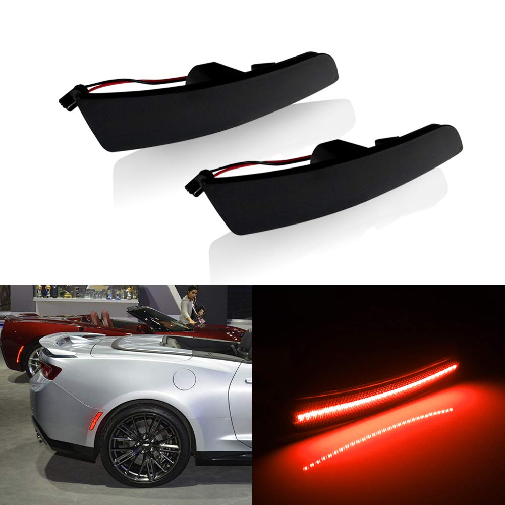 GTINTHEBOXSmoked Lens Red LED Rear Side Marker Lights Bumper Lamp Reflector Compatible with Chevy Camaro 2016 2017 2018-2PCS
