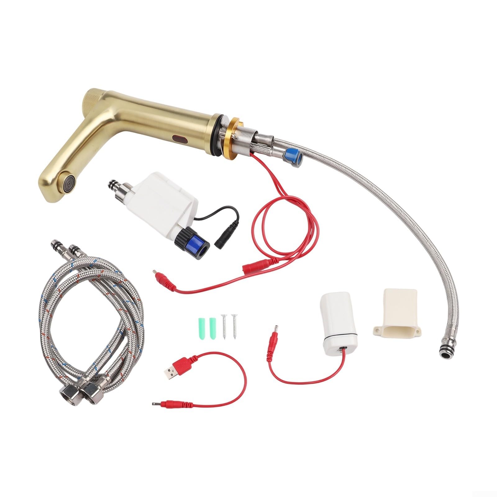 Robinet avec capteur infrarouge pour lavabo de salle de bain, robinet mitigeur sans contact avec bouton de température, pour salle de bain ou cuisine (doré)