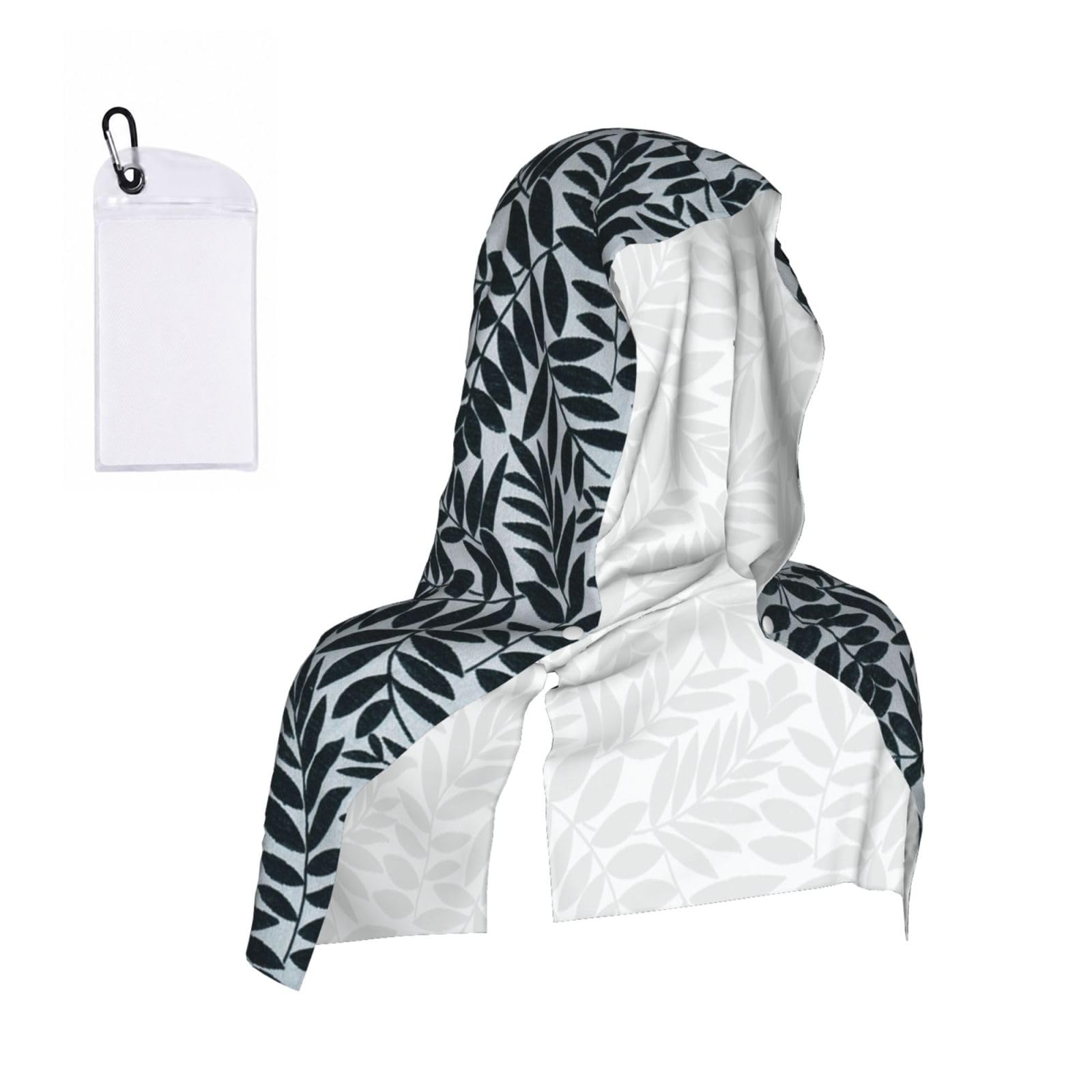 EZDLOWVBA Black Leaves Print 2 Pack Cooling Hoodie Towels,Sports Headscarf, Neck Wrap Scarf,Breathable Cooling Towel For Neck And Face, Travel, Swimming, Training