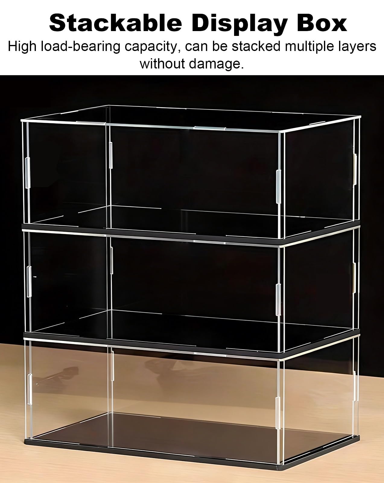 Vitrina metacrilato Vitrina Grande de Acrílico Transparente, Caja Rectangular de Plástico, Vitrina Reforzada Autoensamblable para Aficiones y Recuerdos(Black,20x20x20cm/8x8x8in)