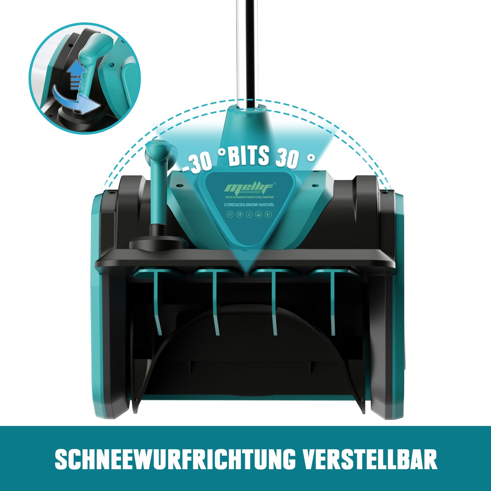 Mellif Akku Schneefräse für Makita Akku 18V x2, elektrische Schneefräse, 900W kabellos Schneebürste bis 20cm Räumhöhe, 8m Wurfweite, 33.5cm Arbeitsbreite, 30° Einstellbar (Akku Nicht Enthalten)