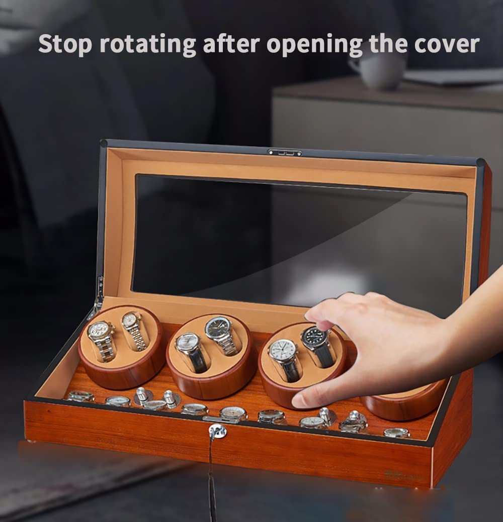 Caricatore Automatico per Orologi di Grande capacità per 8 Orologi + 9 scatole portaoggetti con Motore Silenzioso, Caricatore Automatico per Orologi da Polso, Scatola Rot，E