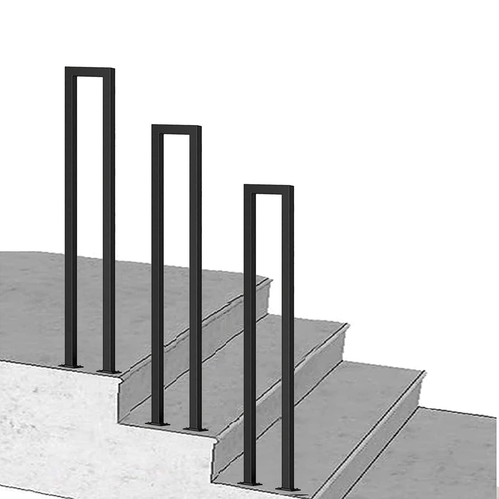 GLDYTVF Black Metal Stair Railing Handrail Picket, Transitional Handrail for Exterior Step, Outdoor Steps Stair Handrails for Concrete Wooden Steps, Garden Terrace Decking Ground(Size:2.8